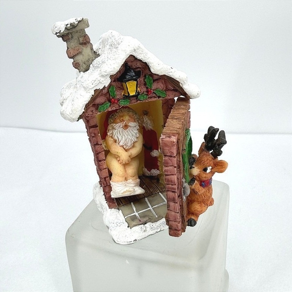 Santa Claus Outhouse Figurine Trinket Knick Knach Naughty Christmas Decor